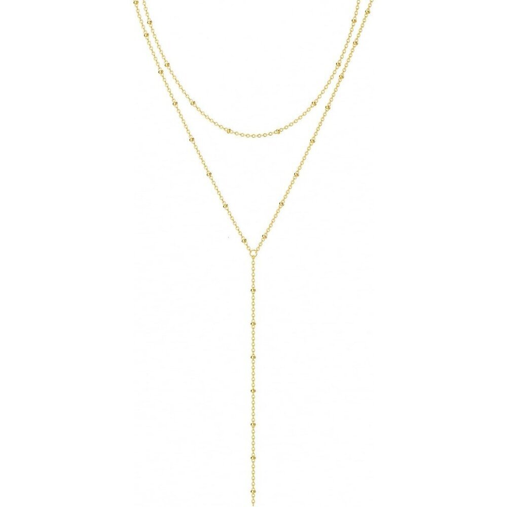 Women's Gold Long Y-Shaped Trendy Layered Cz Beaded Chain Drop Necklace